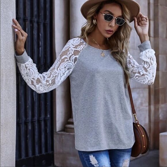 Boho Lace Long Sleeve Casual Top - Picture 2 of 8